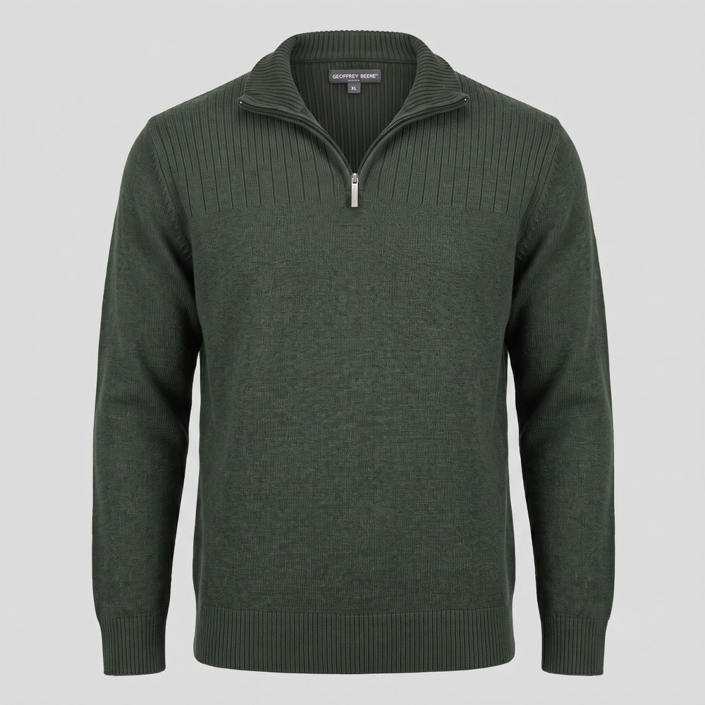 Geoffrey Beene Sweater Mens XL Green G910000 Quarter Zip Ribbed Acrylic Pullover